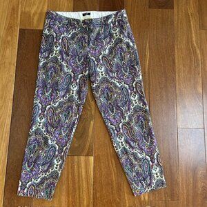 J Crew city Fit purple paisley stretch cropped capri pants